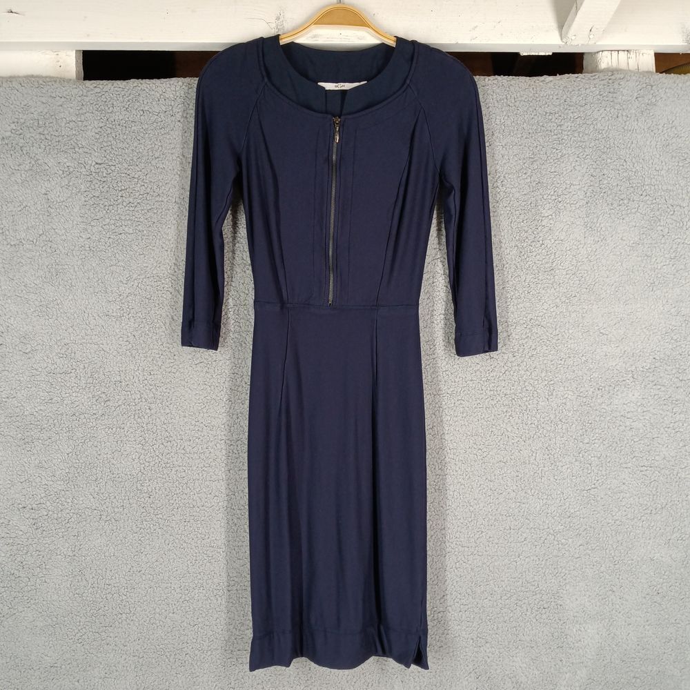 BGN Women's Size Small Navy Blue 3/4 Sleeve Knee Length Half-Zip Dress‎